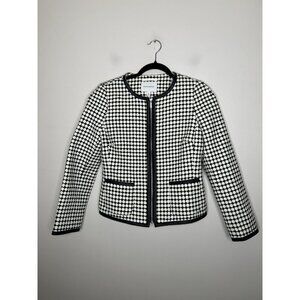 Banana Republic Womens Black & White Oatmeal Zip Up Blazer Jacket Size 6